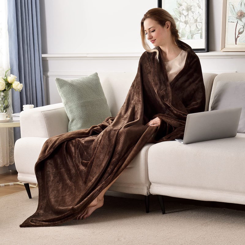 SOCHOW Flannel Fleece Blanket Throw Size, All Season Lightweight Super Soft Cozy Blanket for Bed or Couch, Brown, 50x60 inches - Image 2